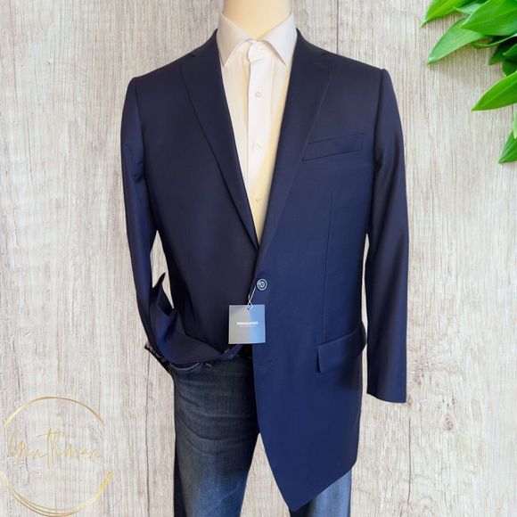 INDOCHINO Mens Blazer Sport Coat Two Button Double Vented Jacket 48L Wool Navy - Picture 1 of 12
